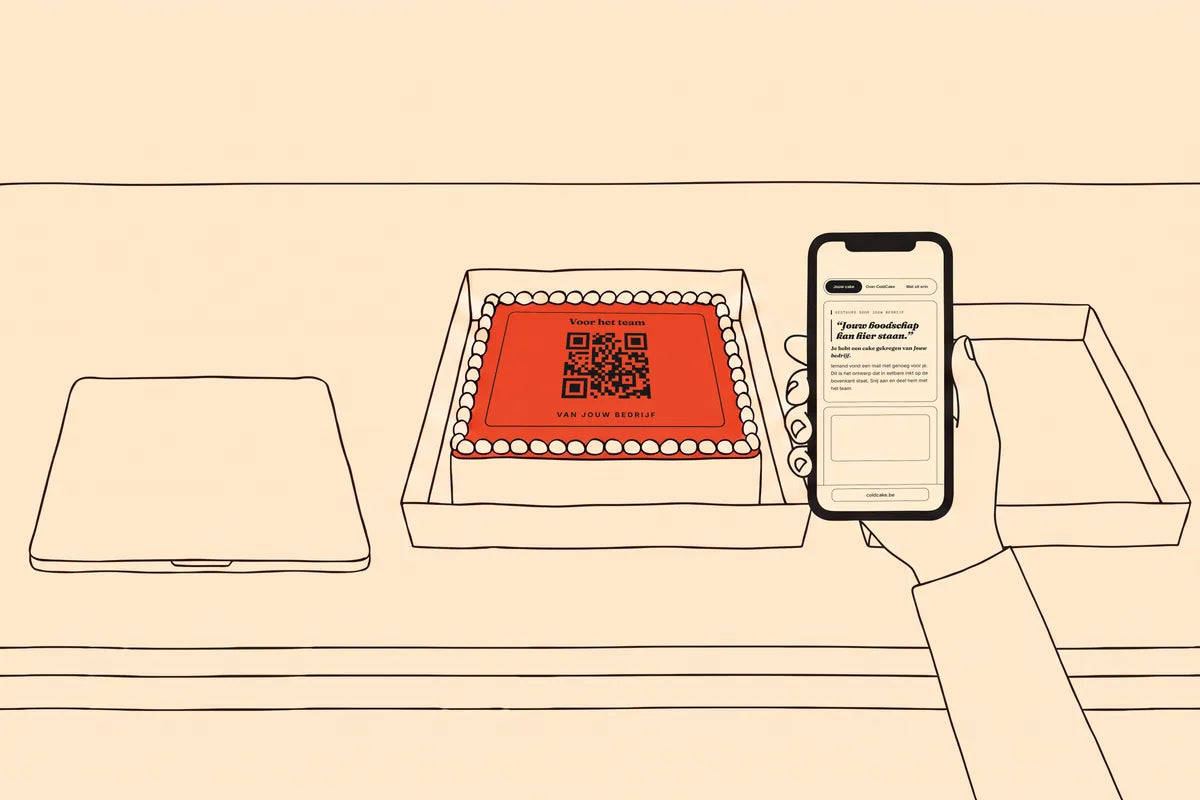 AI-beeld: het telefoonscherm toont van wie de cake komt, met een korte boodschap.