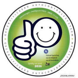 Smiley van het FAVV: gecertificeerd autocontrolesysteem, geldig tot eind 2026