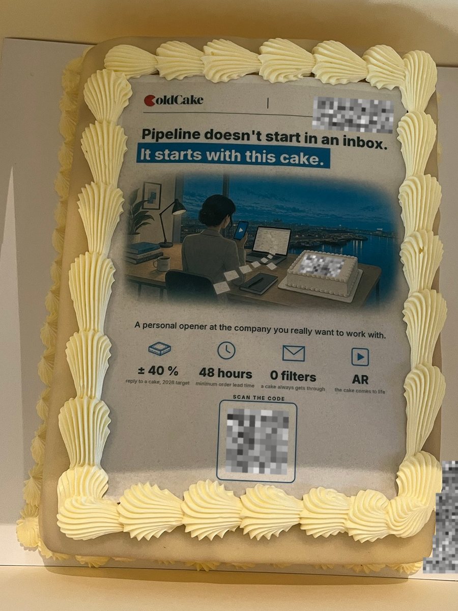 Een geleverde ColdCake: Pipeline doesn't start in an inbox. It starts with this cake.